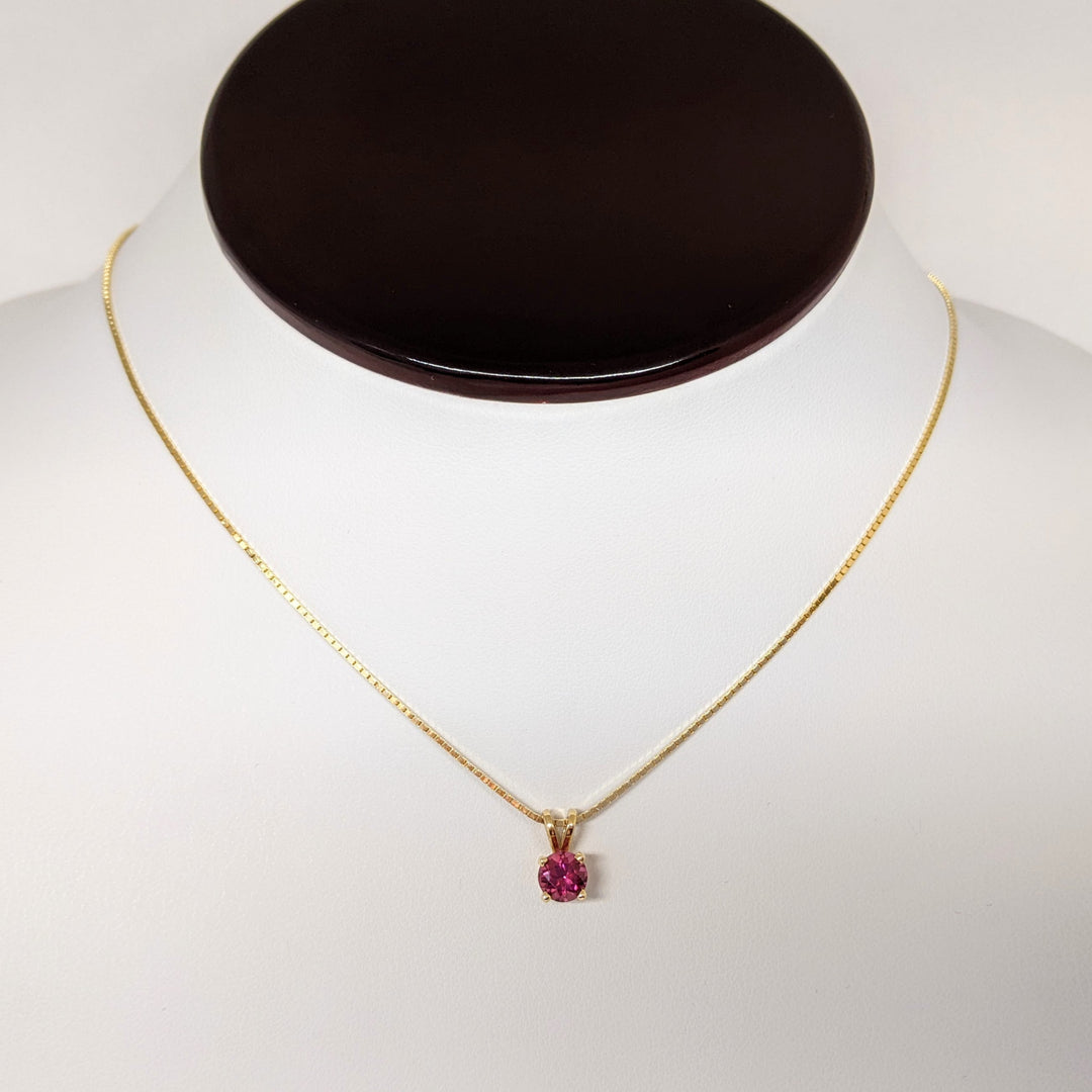 14K PINK TOURMALINE ROUND 5.5MM ESTATE PENDANT & CHAIN 3.2 GRAMS