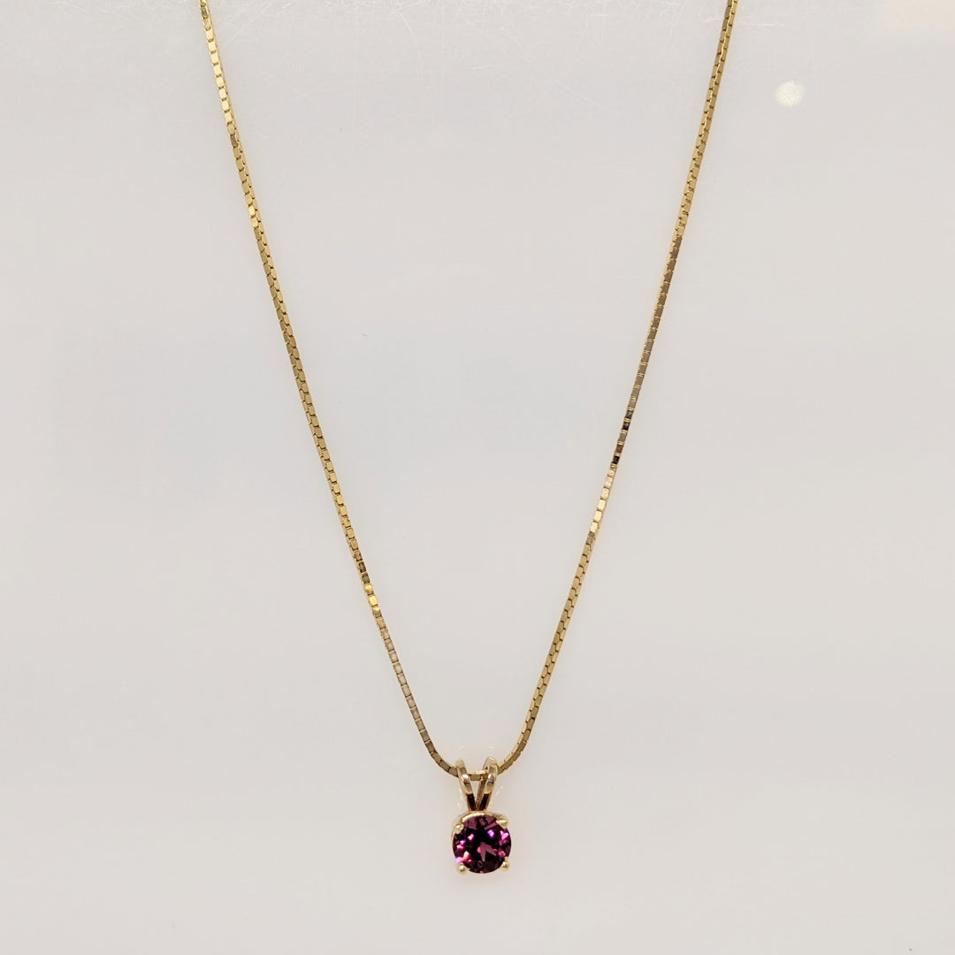 14K PINK TOURMALINE ROUND 5.5MM ESTATE PENDANT & CHAIN 3.2 GRAMS