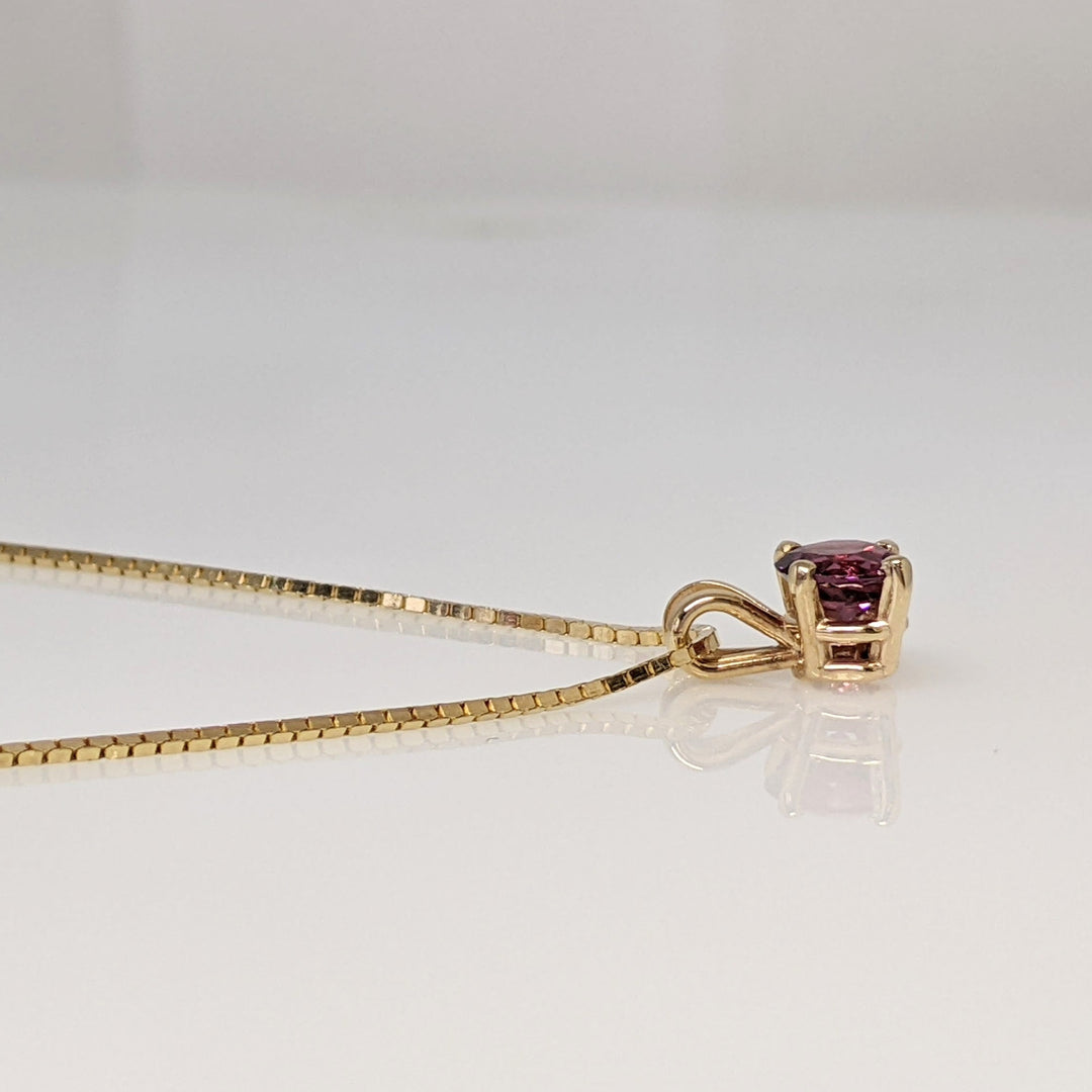 14K PINK TOURMALINE ROUND 5.5MM ESTATE PENDANT & CHAIN 3.2 GRAMS