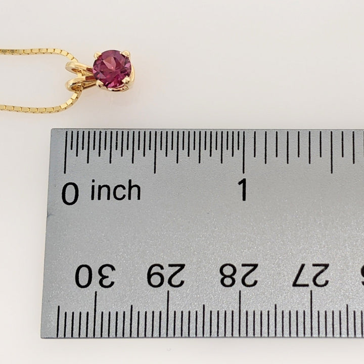 14K PINK TOURMALINE ROUND 5.5MM ESTATE PENDANT & CHAIN 3.2 GRAMS