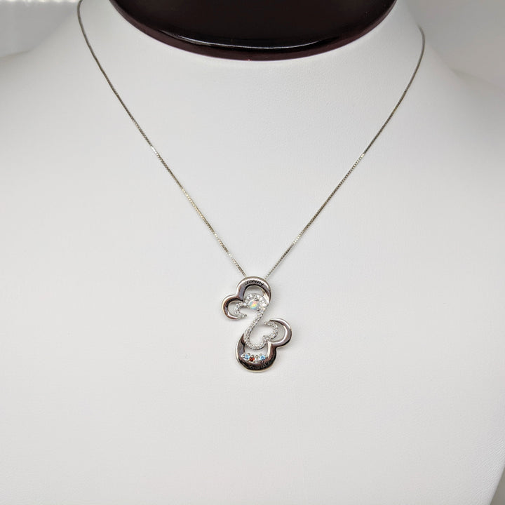 10K WHITE OPEN HEART WITH MELEE BIRTHSTONE FAMILY ESTATE PENDAND & CHAIN 3.7 GRAMS