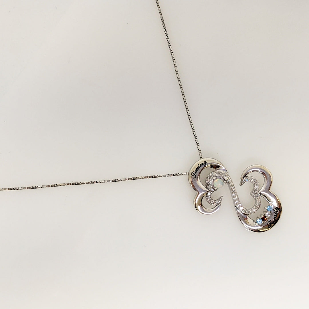 10K WHITE OPEN HEART WITH MELEE BIRTHSTONE FAMILY ESTATE PENDAND & CHAIN 3.7 GRAMS