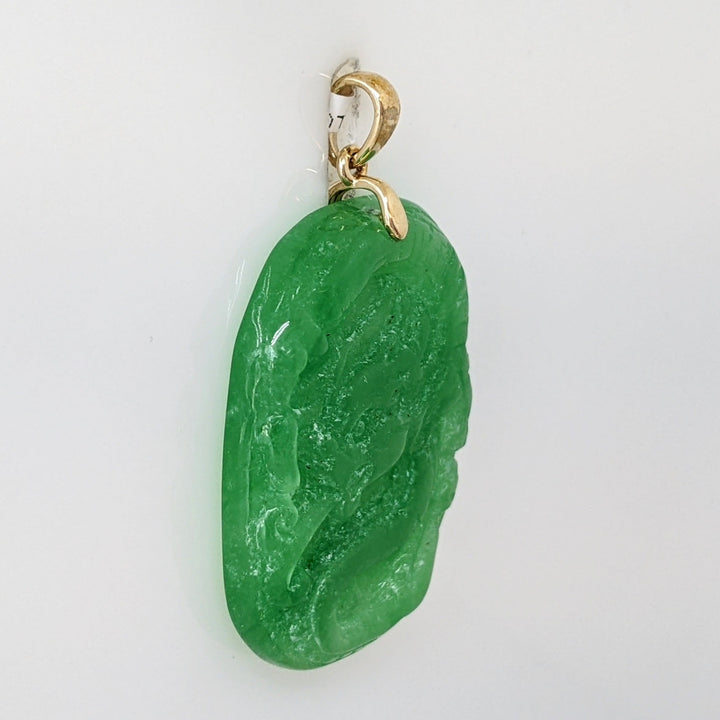 10K JADE OVAL 21X28 ETCHED ESTATE PENDANT 5.6 GRAMS