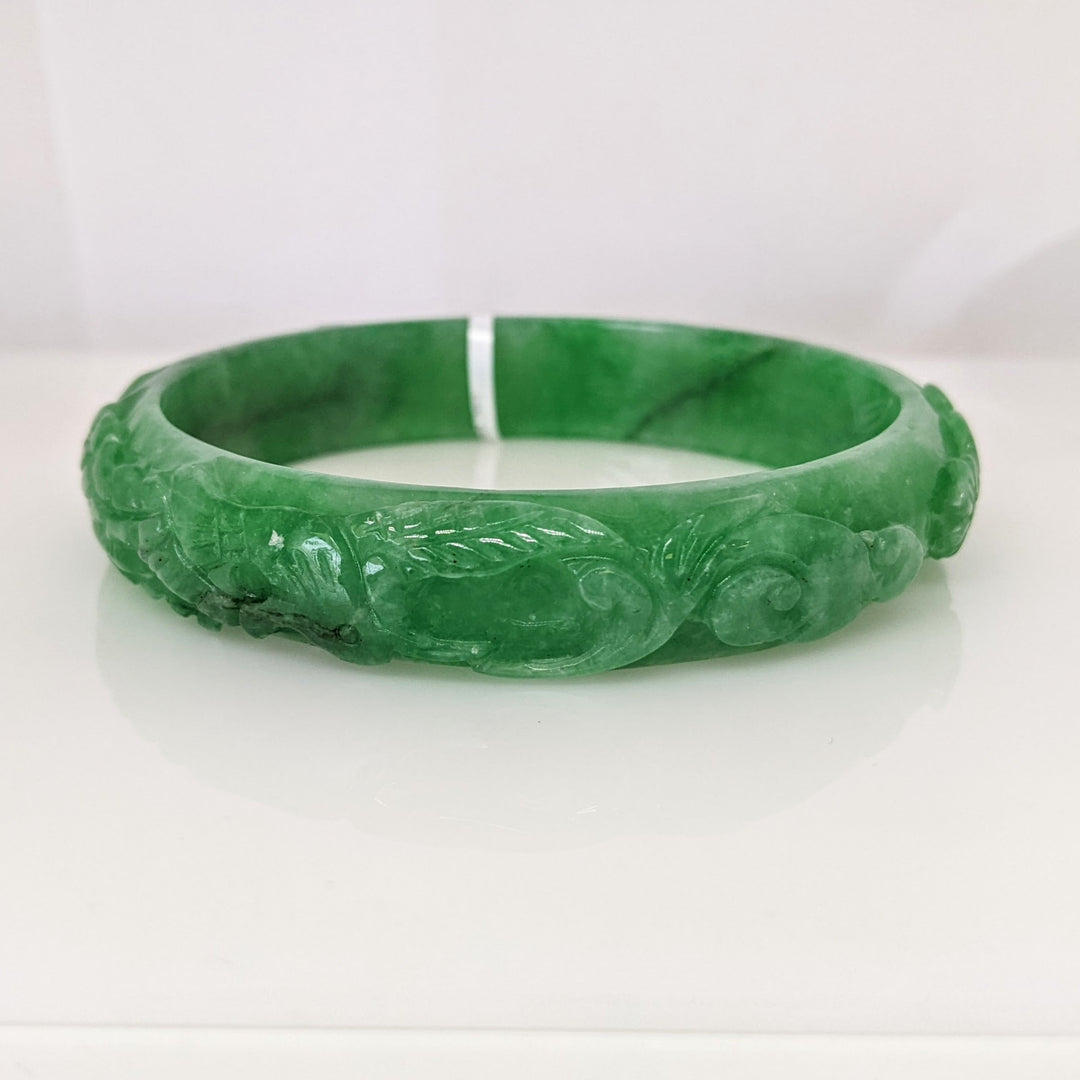 JADE 13.8MM ETCHED SOLID BANGLE ESTATE BRACELET 53.5 GRAMS