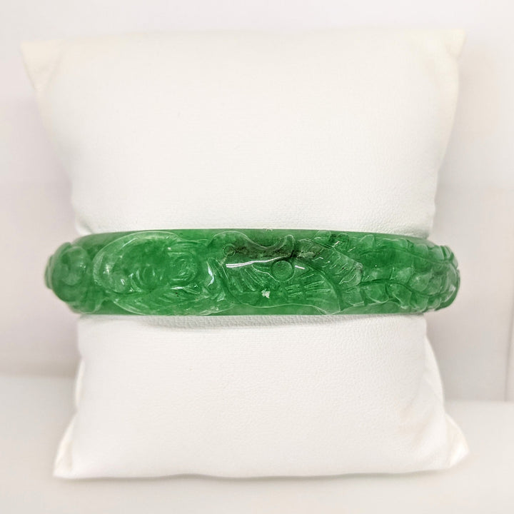 JADE 13.8MM ETCHED SOLID BANGLE ESTATE BRACELET 53.5 GRAMS