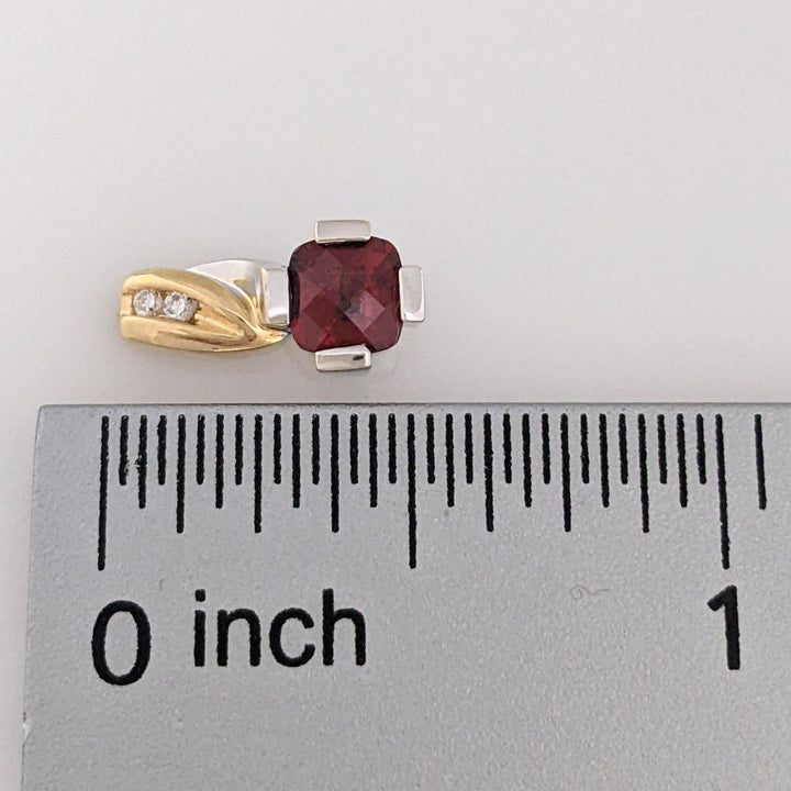 14K TWO-TONE GARNET CUSHION CUT 4MM WITH (4) MELEE ESTATE EARRINGS 2.9 GRAMS