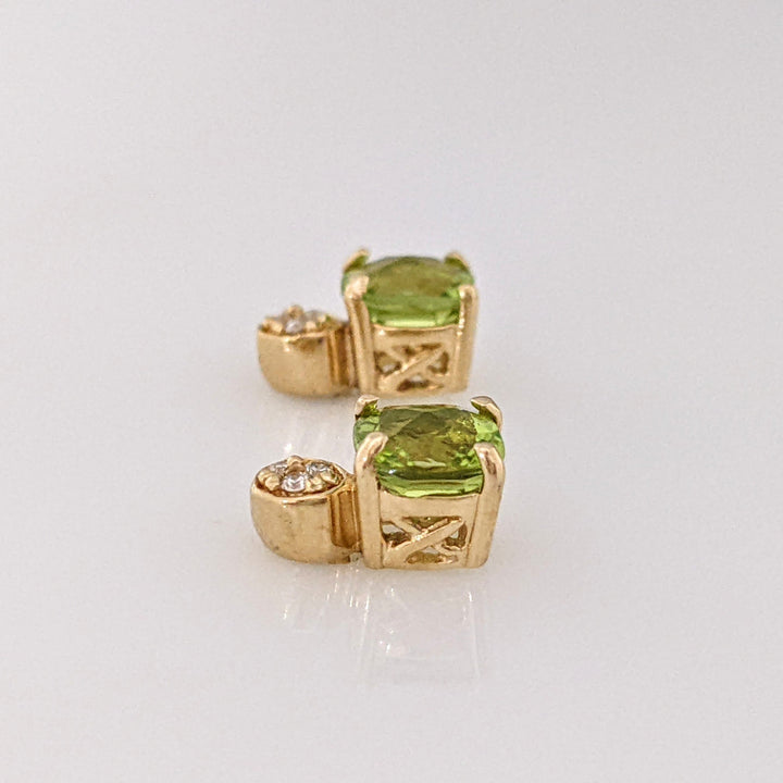 14K PERIDOT CUSHION CUT 5MM WITH (6) MELEE ESTATE EARRINGS 1.6 GRAMS