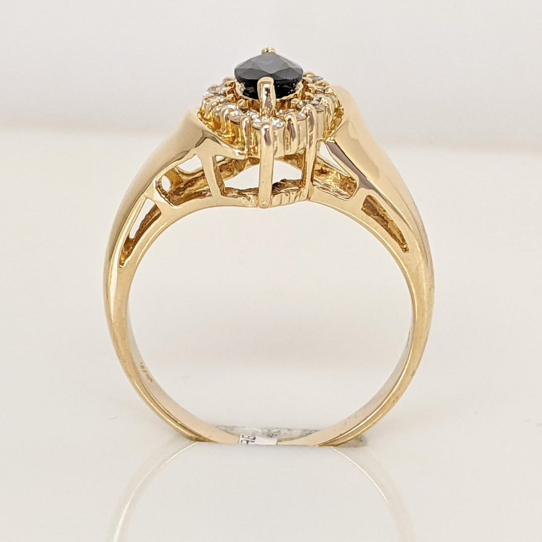 14K SAPPHIRE MARQUISE 4X8 WITH .28 DIAMOND TOTAL WEIGHT (14) ROUND ESTATE RING 4.6 GRAMS