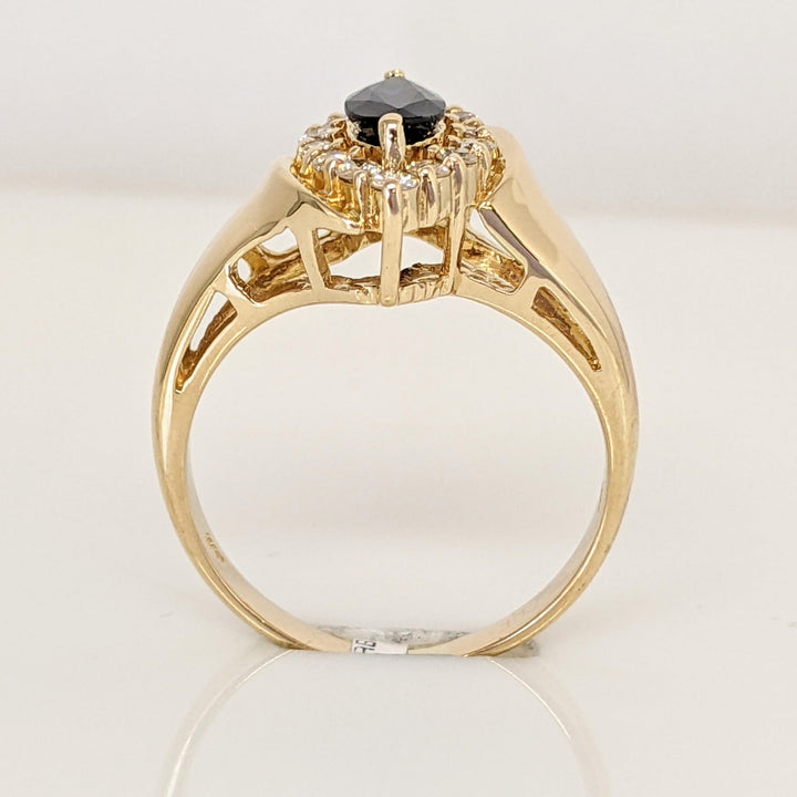 14K SAPPHIRE MARQUISE 4X8 WITH .28 DIAMOND TOTAL WEIGHT (14) ROUND ESTATE RING 4.6 GRAMS