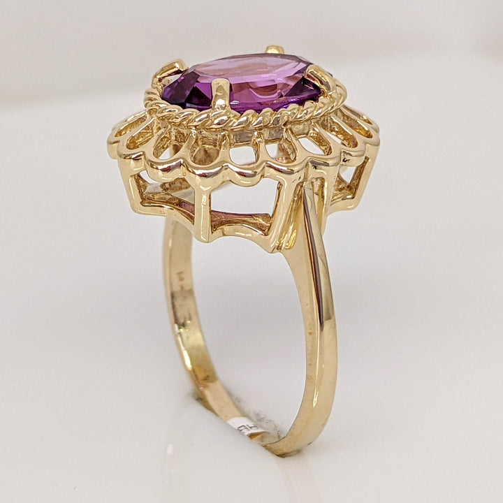 14K AMETHSYT OVAL 7.5X11 FILAGREE TRIM ESTATE RING 5.2 GRAMS