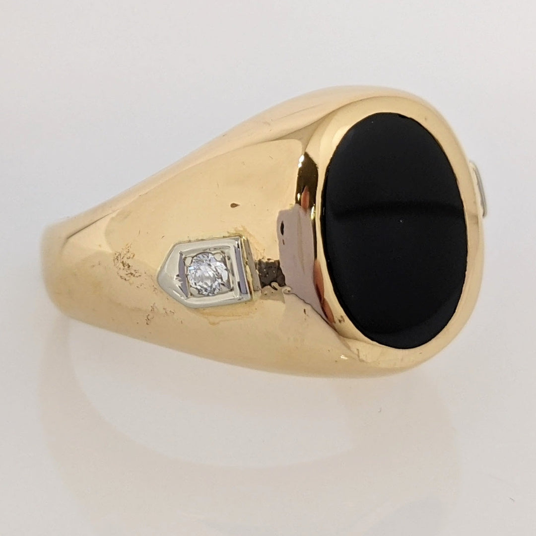 14K ONYX OVAL 9X11 BEZEL WITH (2) MELEE ESTATE RING 9.7 GRAMS
