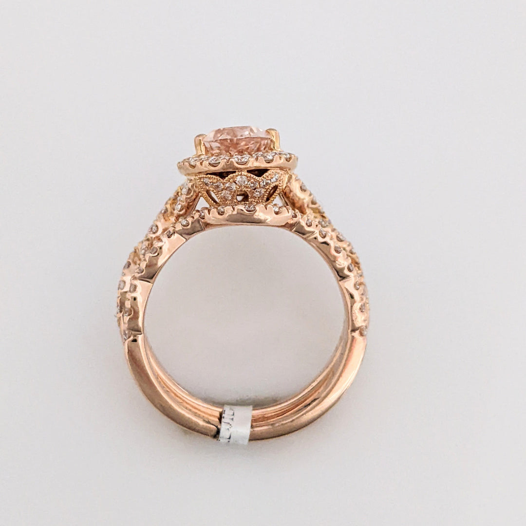 14K ROSE MORGANITE PEAR 9X6.4 WITH 1.30 DIAMOND TOTAL WEIGHT ESTATE RING/BAND SET 7.1 GRAMS