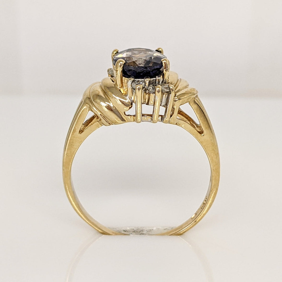 10K IOLITE OVAL 7X9 WITH .10 DIAMOND TOTAL WEIGHT ESTATE RING 4.2 GRAMS