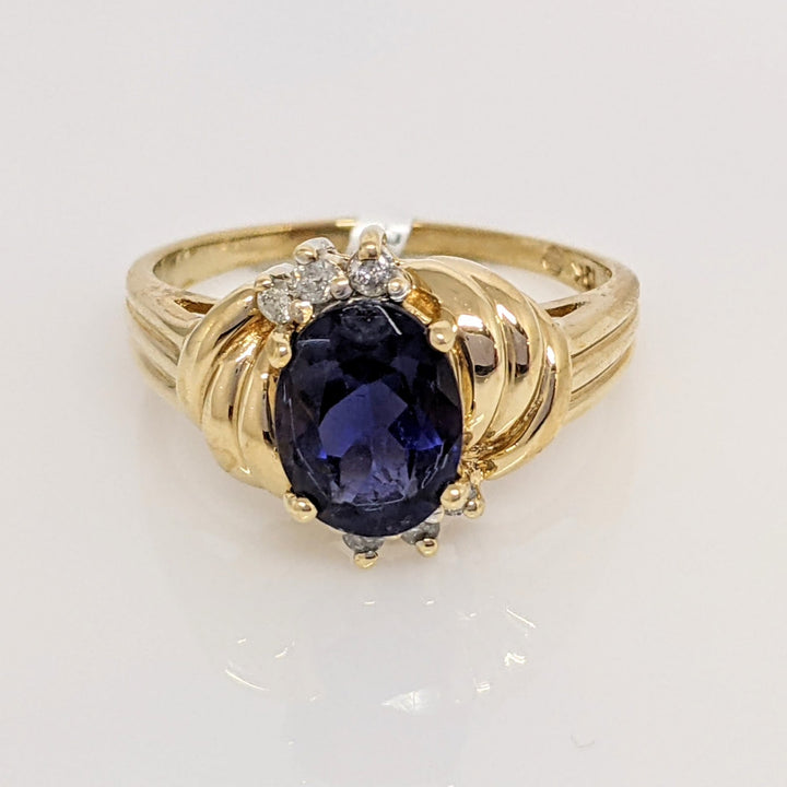 10K IOLITE OVAL 7X9 WITH .10 DIAMOND TOTAL WEIGHT ESTATE RING 4.2 GRAMS