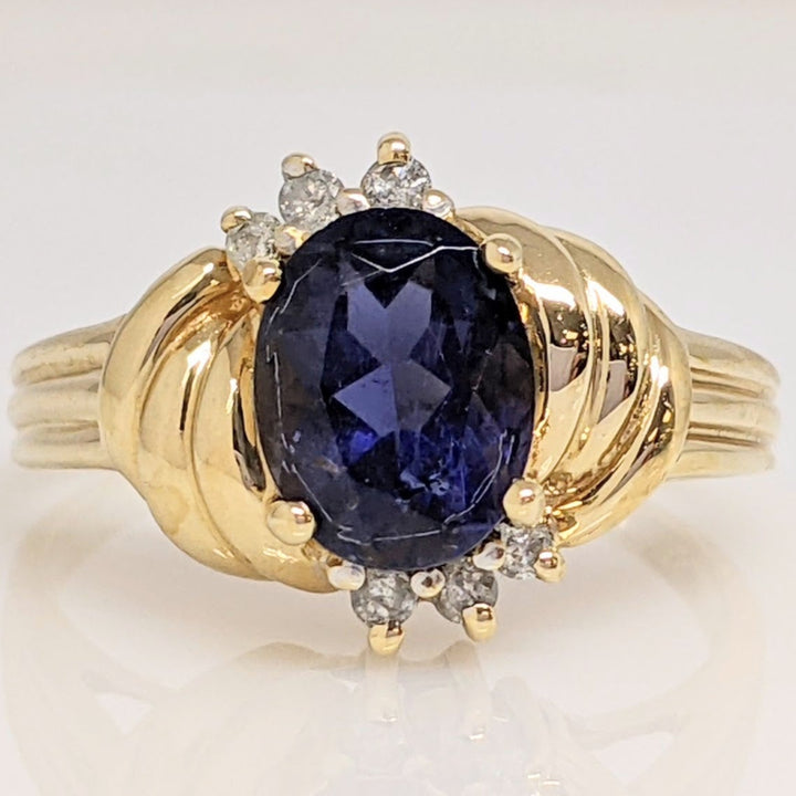 10K IOLITE OVAL 7X9 WITH .10 DIAMOND TOTAL WEIGHT ESTATE RING 4.2 GRAMS