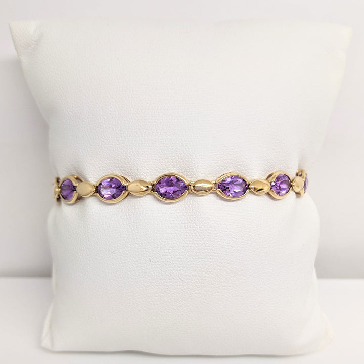 14K AMETHYST OVAL (13) 5X7 HALF-BEZEL ESTATE BRACELET 8.6 GRAMS