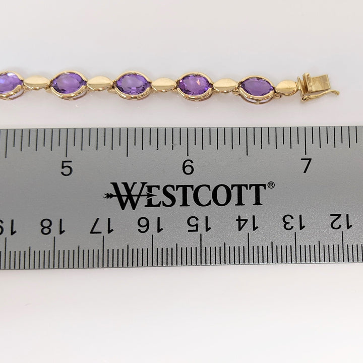 14K AMETHYST OVAL (13) 5X7 HALF-BEZEL ESTATE BRACELET 8.6 GRAMS