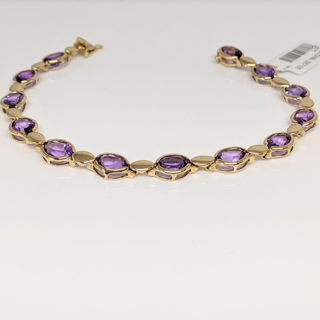 14K AMETHYST OVAL (13) 5X7 HALF-BEZEL ESTATE BRACELET 8.6 GRAMS