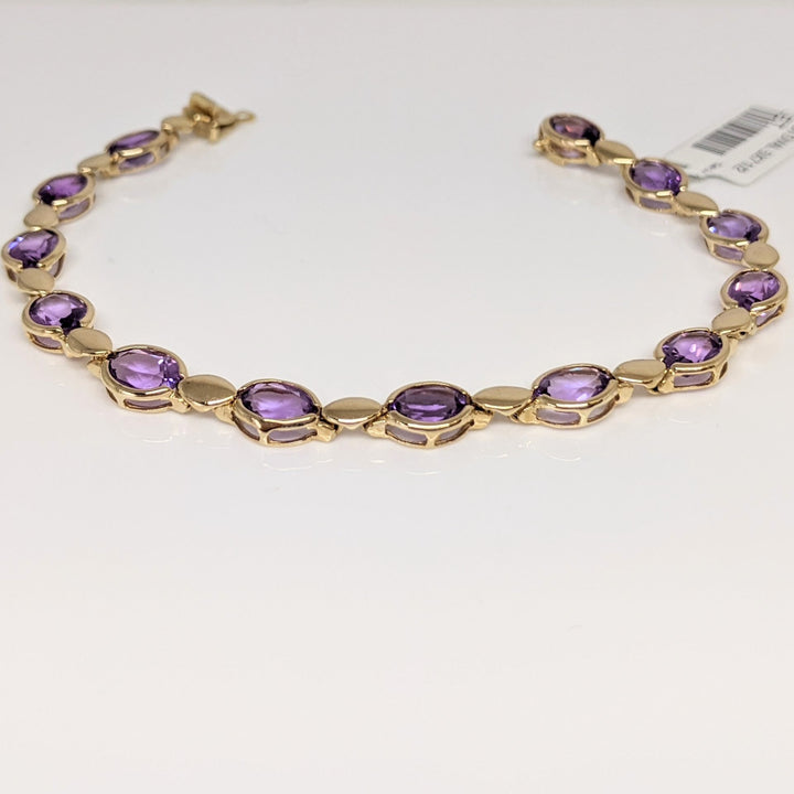 14K AMETHYST OVAL (13) 5X7 HALF-BEZEL ESTATE BRACELET 8.6 GRAMS