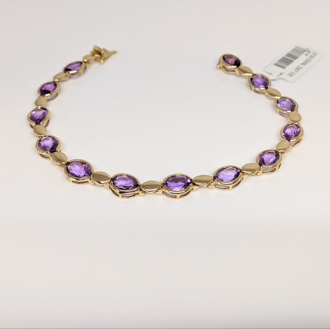 14K AMETHYST OVAL (13) 5X7 HALF-BEZEL ESTATE BRACELET 8.6 GRAMS
