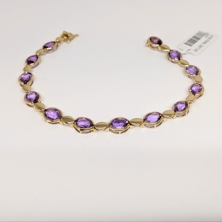 14K AMETHYST OVAL (13) 5X7 HALF-BEZEL ESTATE BRACELET 8.6 GRAMS