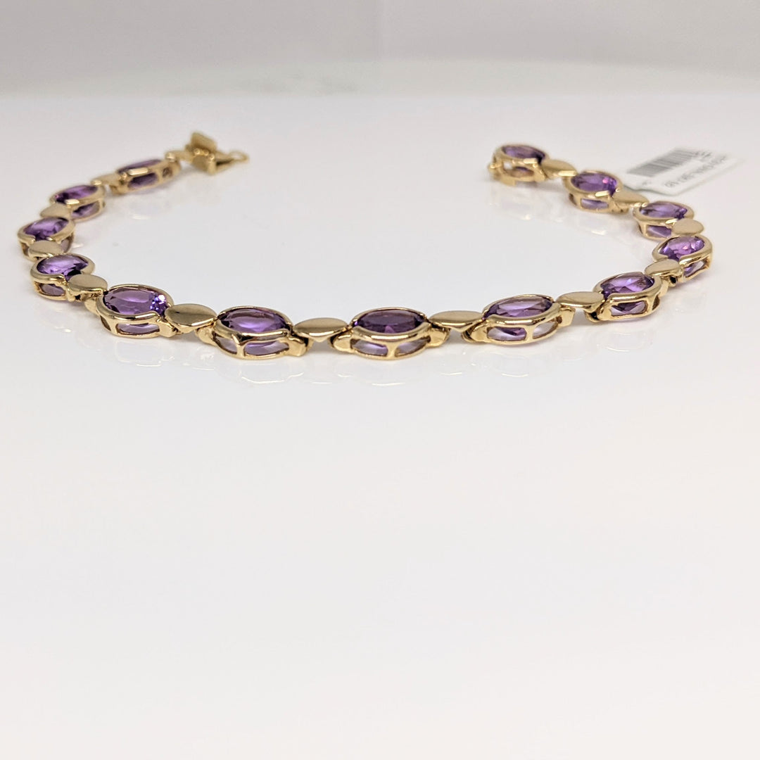 14K AMETHYST OVAL (13) 5X7 HALF-BEZEL ESTATE BRACELET 8.6 GRAMS
