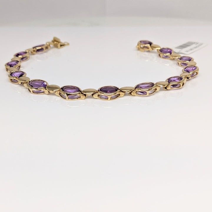 14K AMETHYST OVAL (13) 5X7 HALF-BEZEL ESTATE BRACELET 8.6 GRAMS