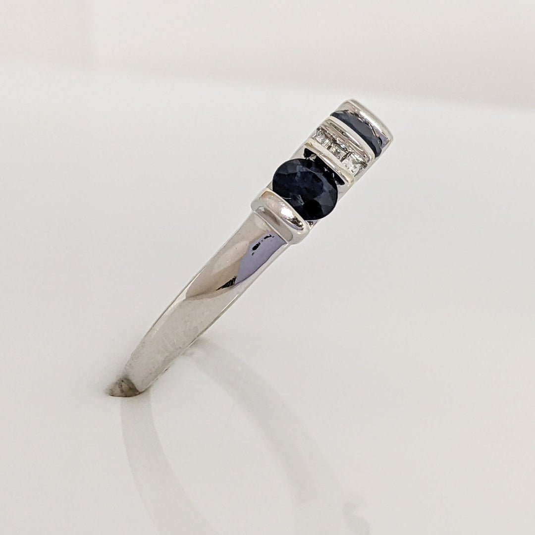 14K WHITE SAPPHIRE ROUND (3) 4MM WITH .24 DIAMOND TOTAL WEIGHT BAGUETTE ESTATE RING 3.8 GRAMS