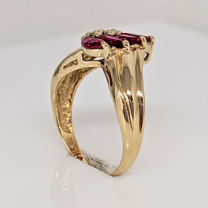 14K RUBY MARQUISE (4) 2.5X4.5 WITH (3) MELEE ESTATE RING 2.9 GRAMS