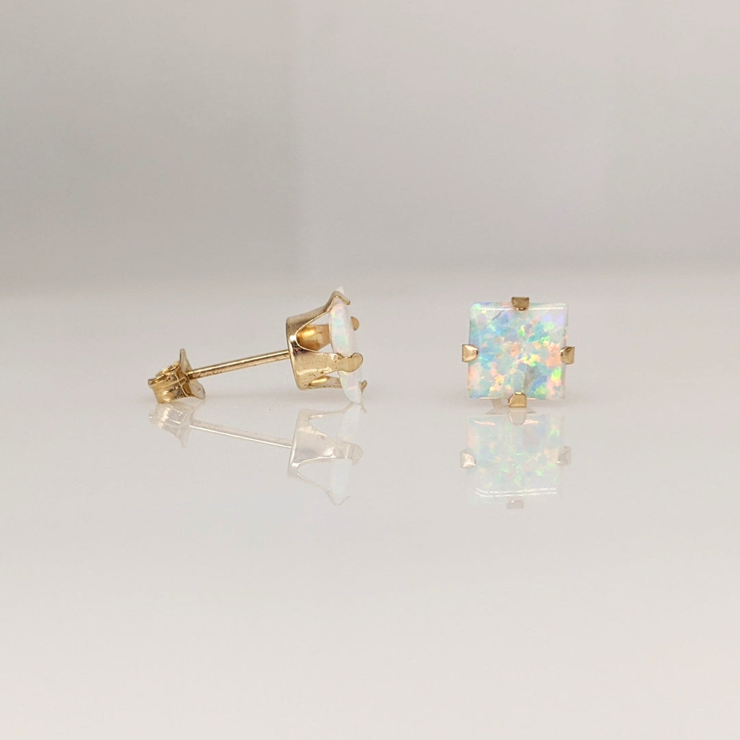10K OPAL SLICE PRINCESS CUT 6MM ESTATE STUD EARRINGS 0.4 GRAMS