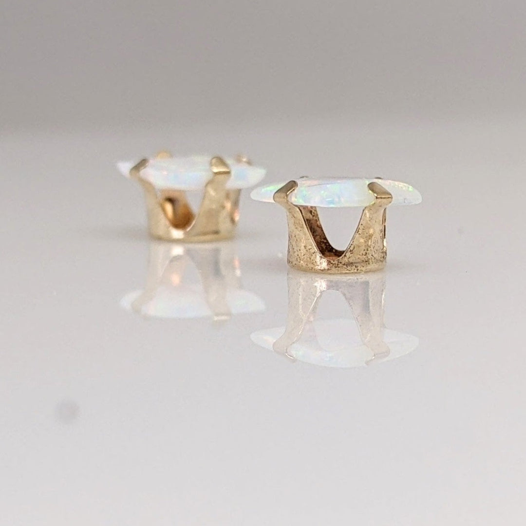 10K OPAL SLICE PRINCESS CUT 6MM ESTATE STUD EARRINGS 0.4 GRAMS