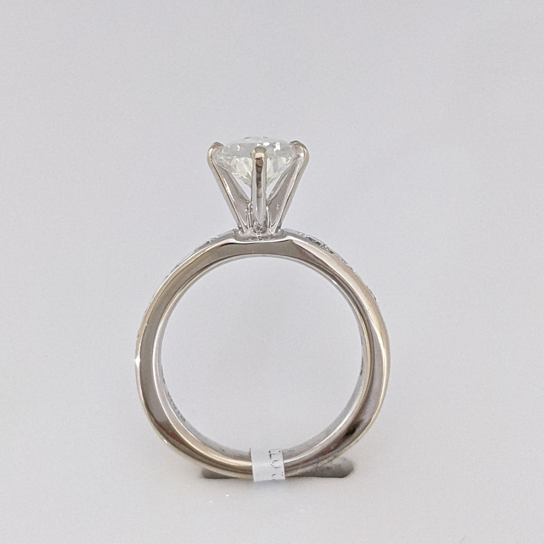 14K WHITE 2.39 CARAT TOTAL WEIGHT I1 K DIAMOND PEAR WITH (10) ROUND CHANNEL DIAMOND ESTATE RING 4.1 GRAMS