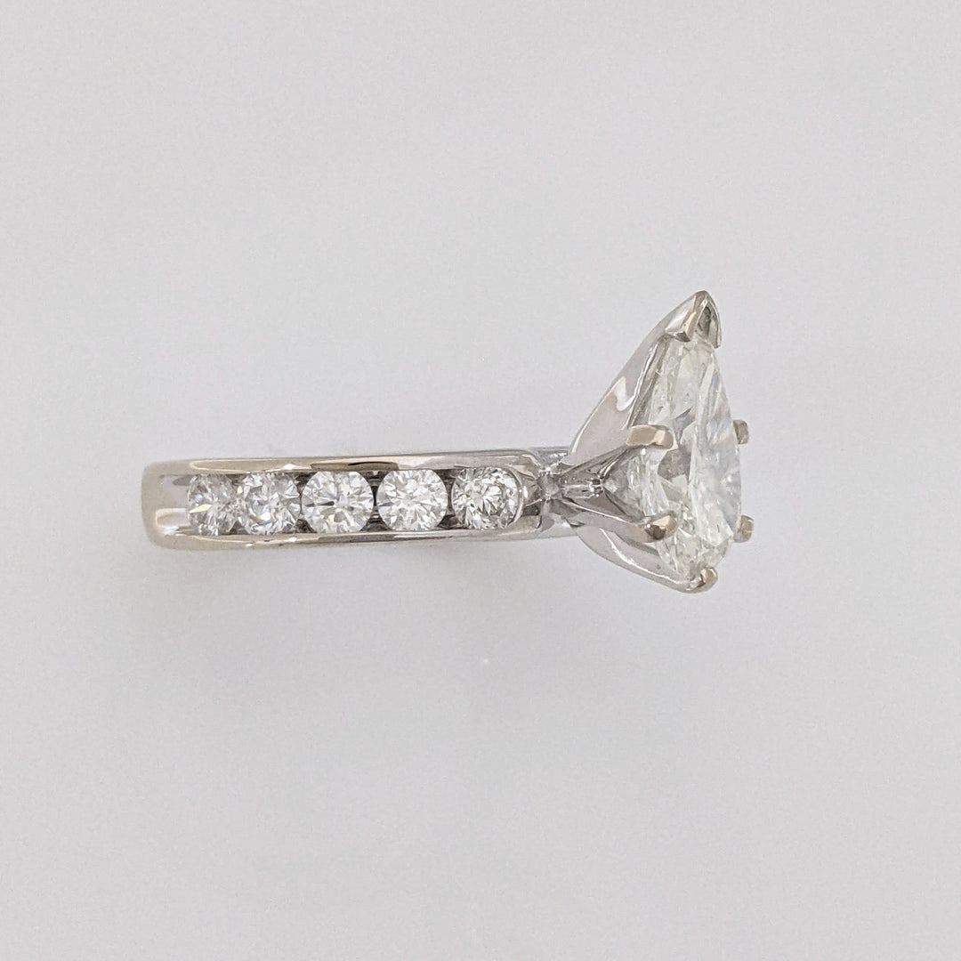 14K WHITE 2.39 CARAT TOTAL WEIGHT I1 K DIAMOND PEAR WITH (10) ROUND CHANNEL DIAMOND ESTATE RING 4.1 GRAMS