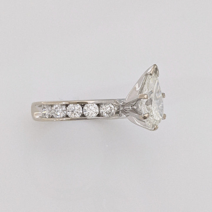 14K WHITE 2.39 CARAT TOTAL WEIGHT I1 K DIAMOND PEAR WITH (10) ROUND CHANNEL DIAMOND ESTATE RING 4.1 GRAMS