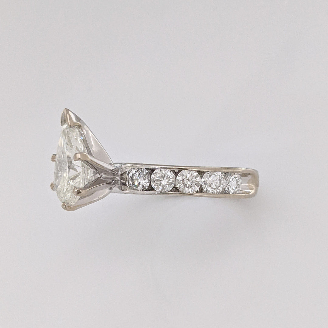 14K WHITE 2.39 CARAT TOTAL WEIGHT I1 K DIAMOND PEAR WITH (10) ROUND CHANNEL DIAMOND ESTATE RING 4.1 GRAMS