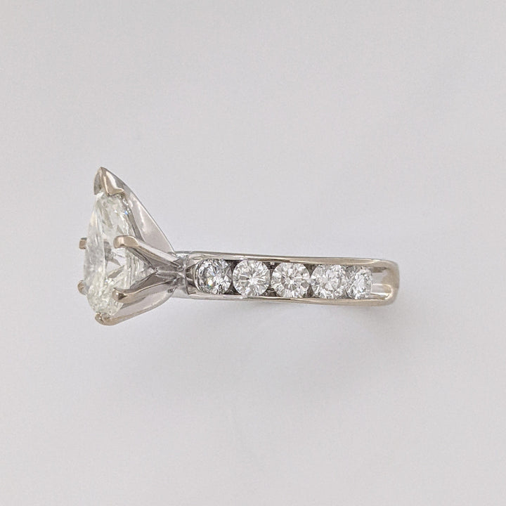 14K WHITE 2.39 CARAT TOTAL WEIGHT I1 K DIAMOND PEAR WITH (10) ROUND CHANNEL DIAMOND ESTATE RING 4.1 GRAMS