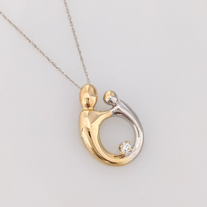 14K TWO-TONE MOTHER/CHILD WITH MELEE ESTATE PENDANT & CHAIN 2.4 GRAMS