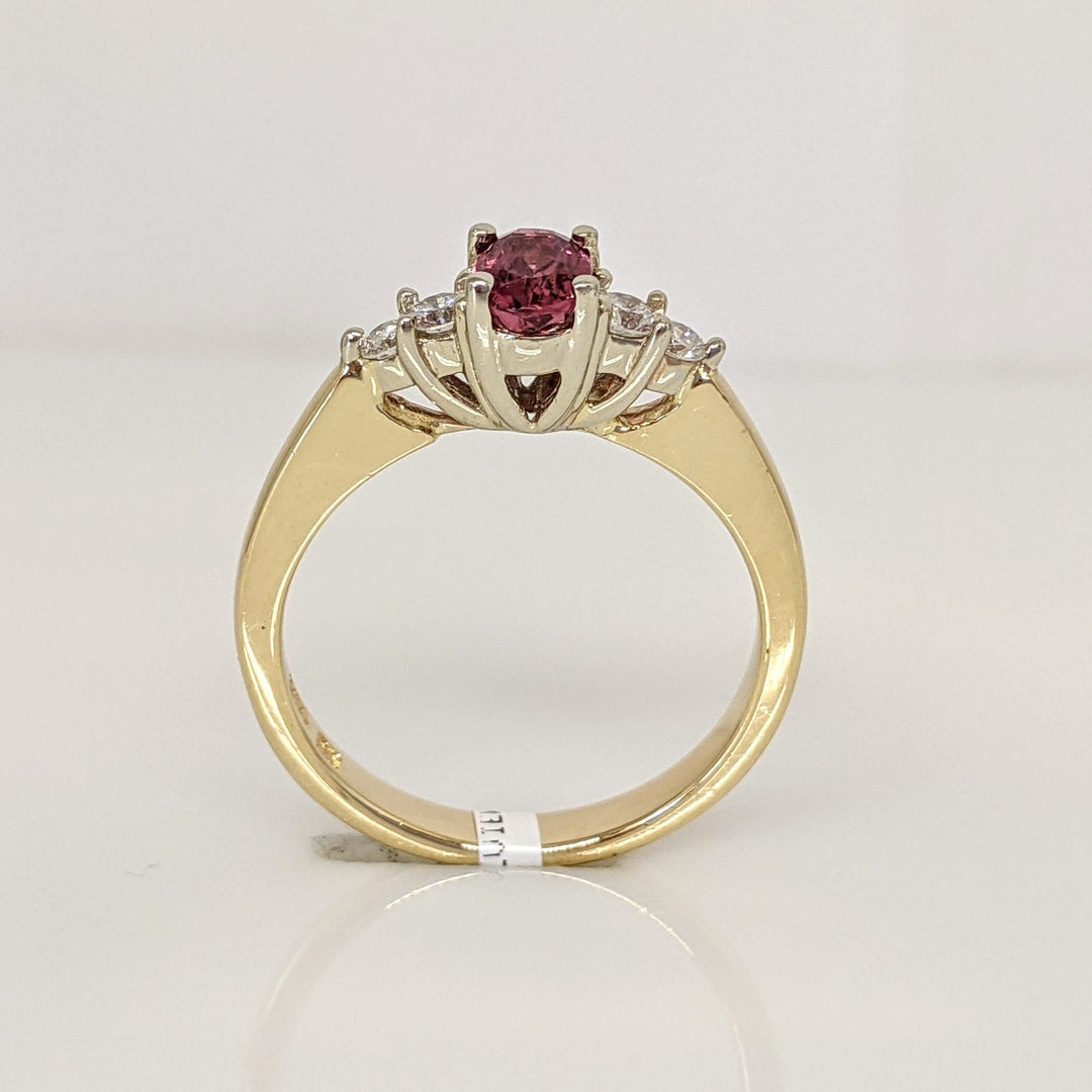 14K PINK TOURMALINE OVAL 4X6 WITH .22 DIAMOND TOTAL WEIGHT ESTATE RING 3.6 GRAMS