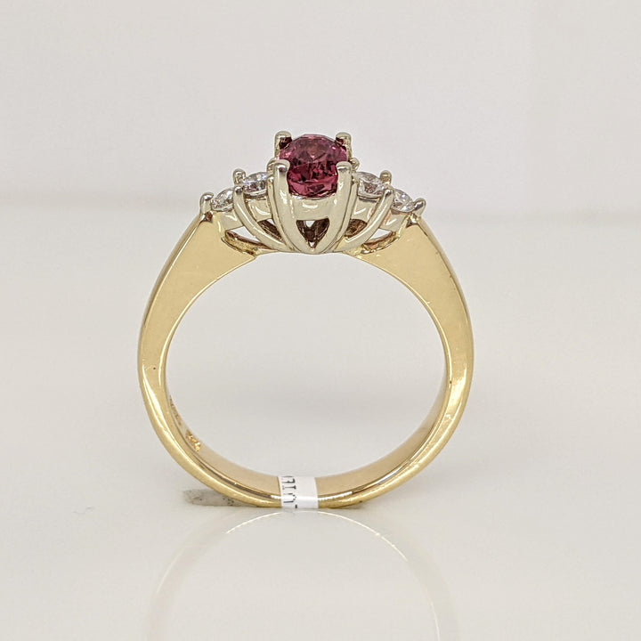 14K PINK TOURMALINE OVAL 4X6 WITH .22 DIAMOND TOTAL WEIGHT ESTATE RING 3.6 GRAMS