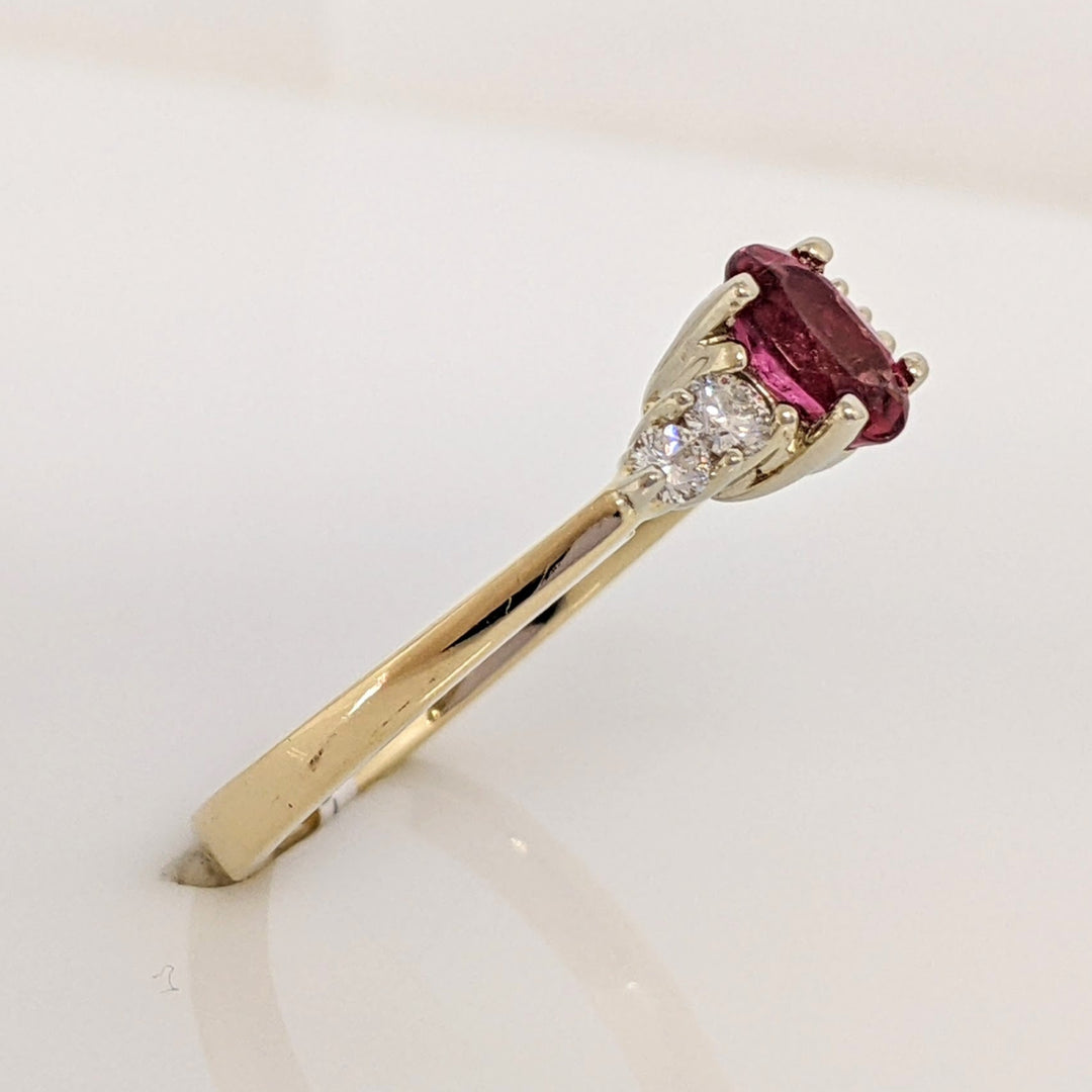 14K PINK TOURMALINE OVAL 4X6 WITH .22 DIAMOND TOTAL WEIGHT ESTATE RING 3.6 GRAMS