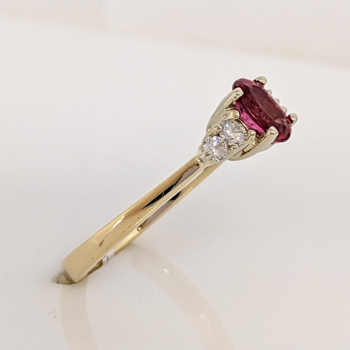 14K PINK TOURMALINE OVAL 4X6 WITH .22 DIAMOND TOTAL WEIGHT ESTATE RING 3.6 GRAMS