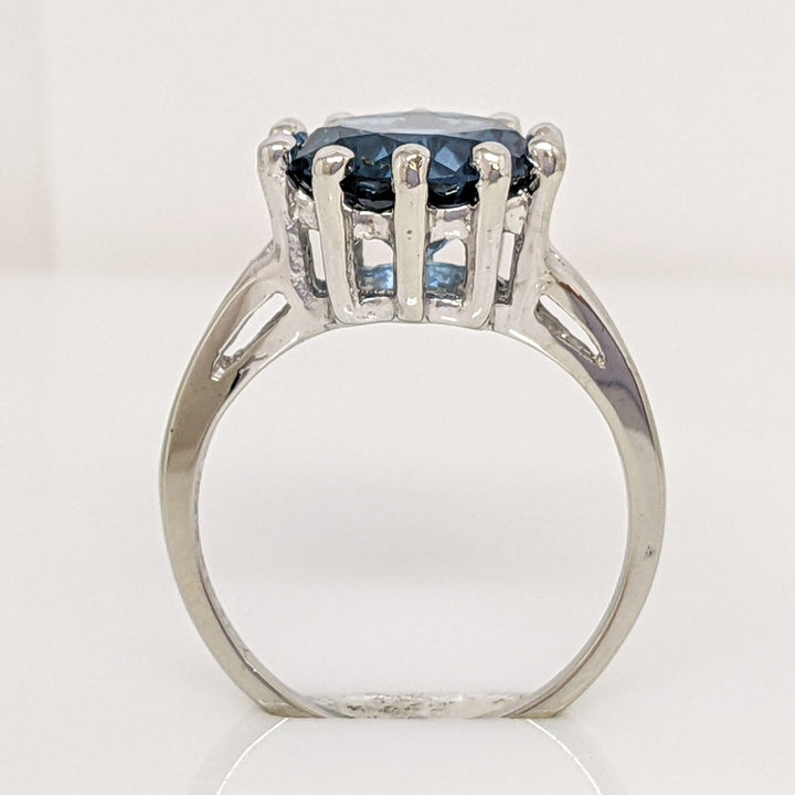 10K WHITE LONDON BLUE TOPAZ ROUND 10MM MULTI-PRONG ESTATE RING 3.2 GRAMS