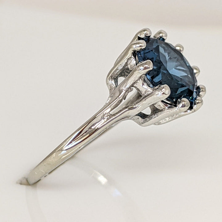 10K WHITE LONDON BLUE TOPAZ ROUND 10MM MULTI-PRONG ESTATE RING 3.2 GRAMS