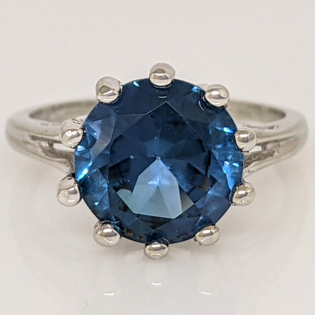 10K WHITE LONDON BLUE TOPAZ ROUND 10MM MULTI-PRONG ESTATE RING 3.2 GRAMS