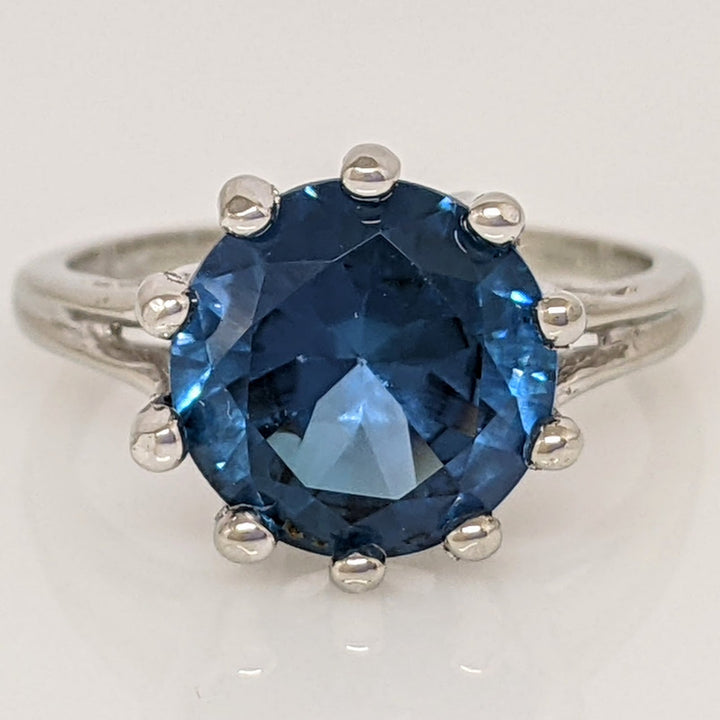 10K WHITE LONDON BLUE TOPAZ ROUND 10MM MULTI-PRONG ESTATE RING 3.2 GRAMS