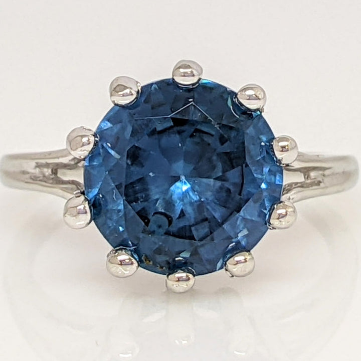10K WHITE LONDON BLUE TOPAZ ROUND 10MM MULTI-PRONG ESTATE RING 3.2 GRAMS