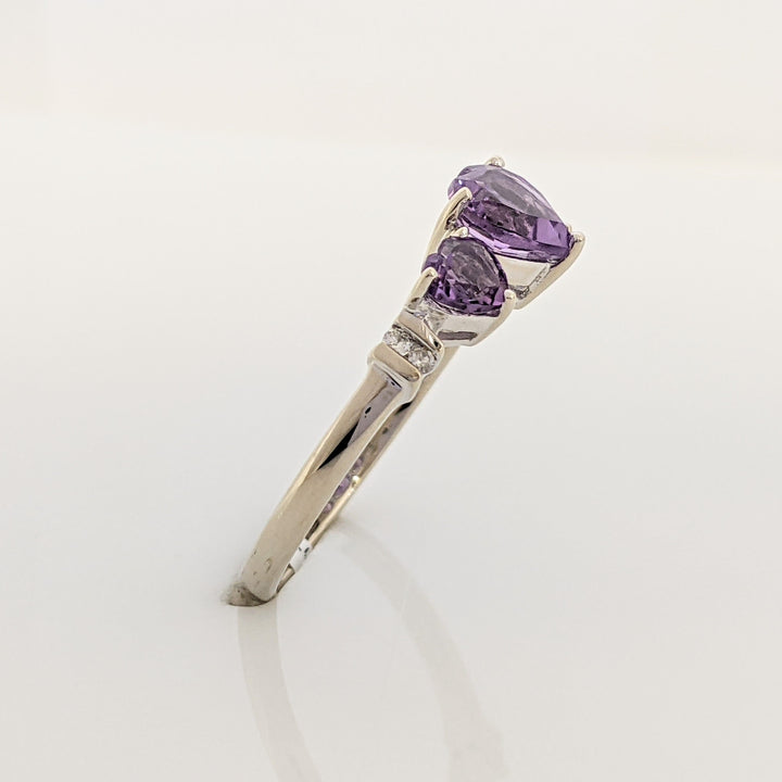 14K WHITE AMETHYST HEART 6MM (1) 4MM (2) WITH (2) MELEE ESTATE RING 2.2 GRAMS