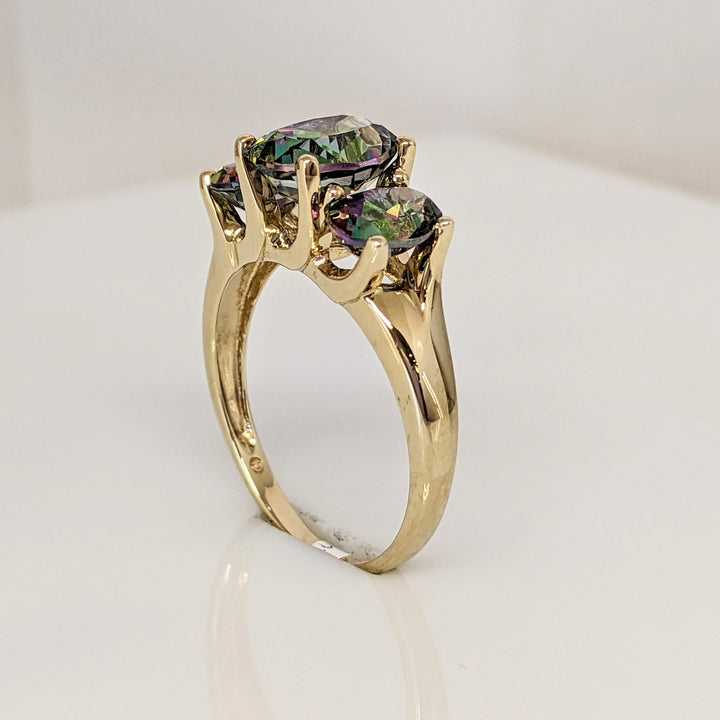 10K MYSTIC TOPAZ OVAL (1) 7X9 (2) 5X7 ESTATE TRINITY RING 3.5 GRAMS