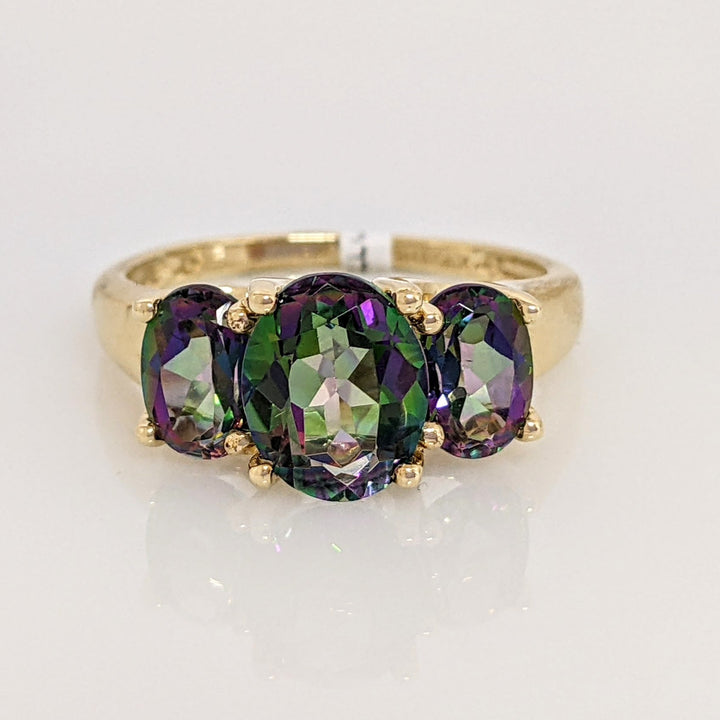 10K MYSTIC TOPAZ OVAL (1) 7X9 (2) 5X7 ESTATE TRINITY RING 3.5 GRAMS