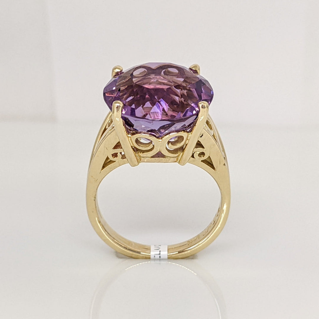 14K AMETHYST ROUND 14MM SPLIT SHANK ESTATE RING 7.0 GRAMS